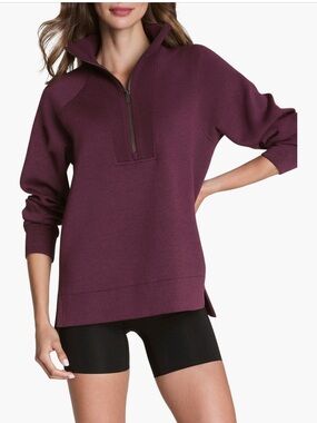 Spanx NWT air essentials brushed half-zip sweatshirt x-small plum berry heather